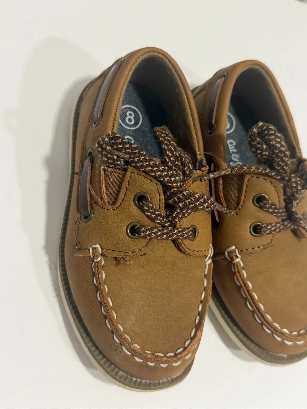 Cat & Jack Kids Tan Brown Moccasin Lace-Up Dress Shoes